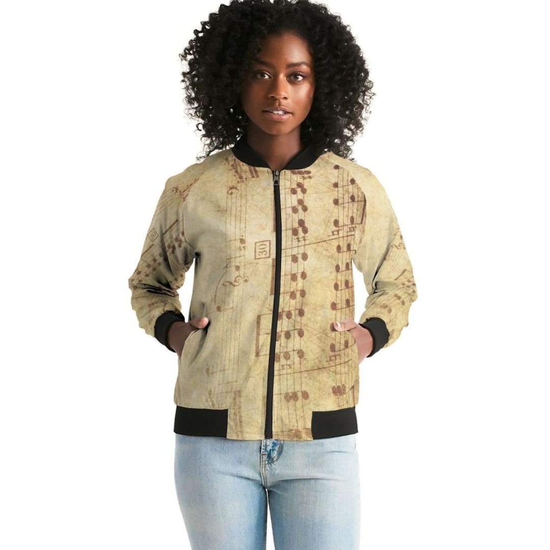 Womens Jacket Musical Notes Style Bomber Jacket | IKIN | inQue.Style