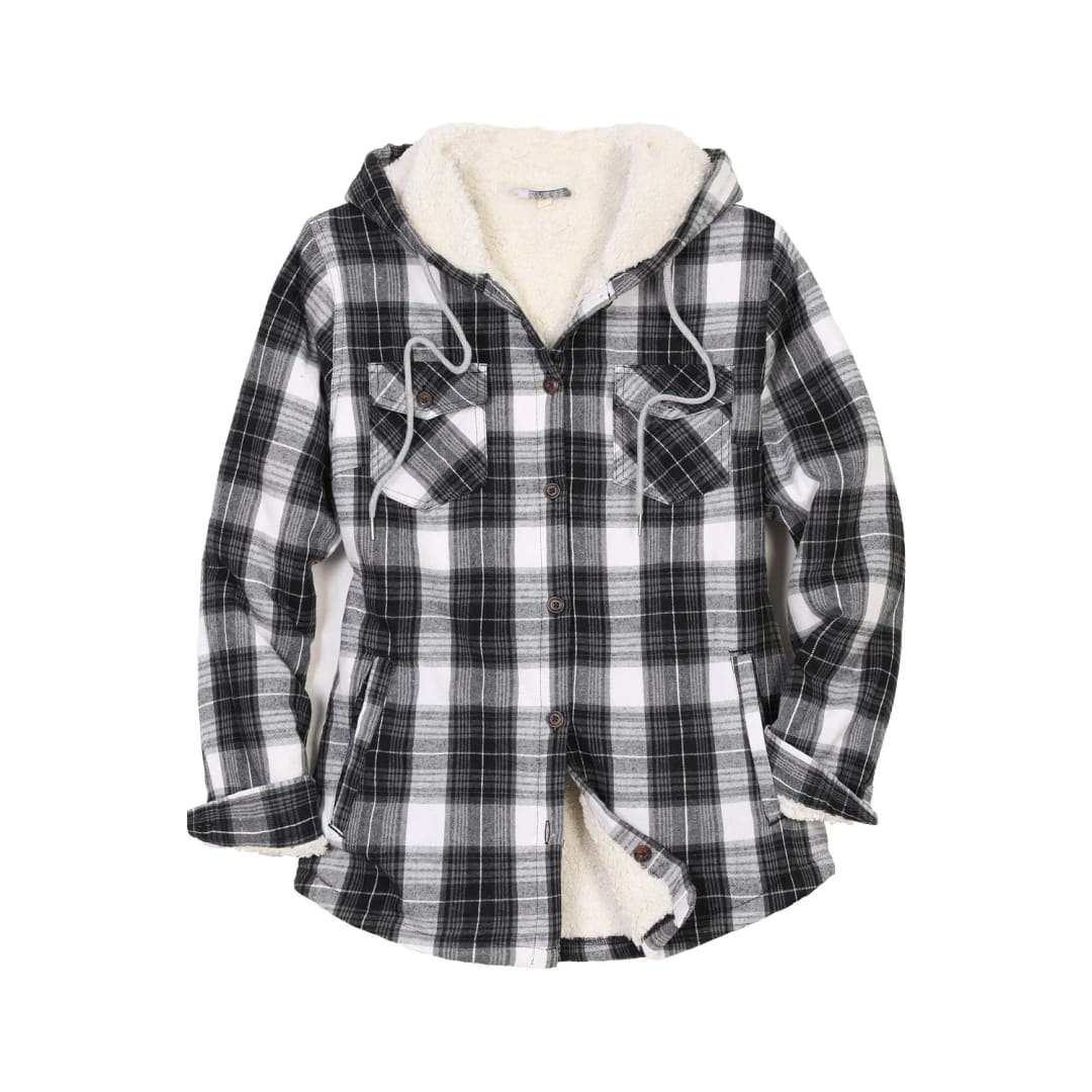 Women’s Matching Family Black White Flannel Jacket with Hood | FlannelGo