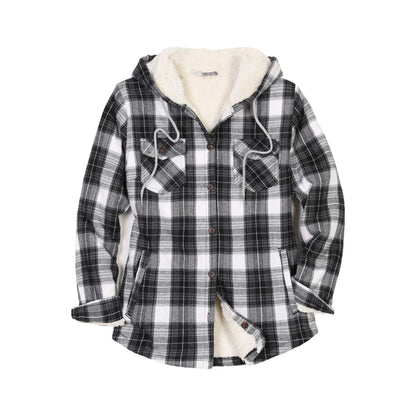 Women’s Matching Family Black White Flannel Jacket with Hood | FlannelGo