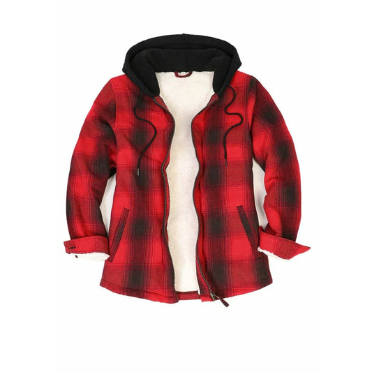 Women’s Matching Family Red Sherpa-Lined Flannel Hoodie | FlannelGo