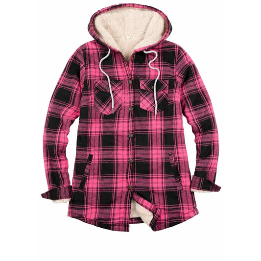 Women’s Matching Family Sherpa Lined Pink Flannel Jacket with Hood | FlannelGo