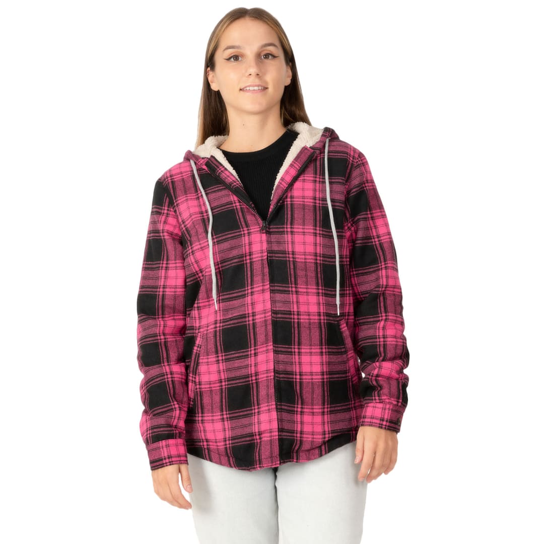 Women’s Matching Family Zip Up Pink Plaid Flannel Hoodie | FlannelGo
