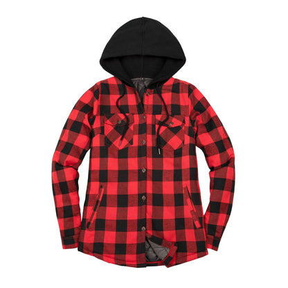 Women’s Quilted Lined Hooded Plaid Flannel Shirt Jacket with Hood | FlannelGo