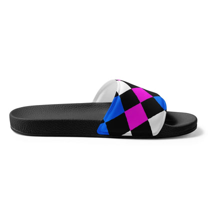 Women’s Slides Black Pink Blue Checkered Pattern | IPFL | inQue.Style