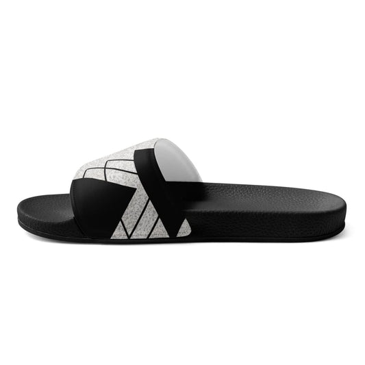 Women’s Slides Black And White Ash Grey Triangular Colorblock | IPFL | inQue.Style