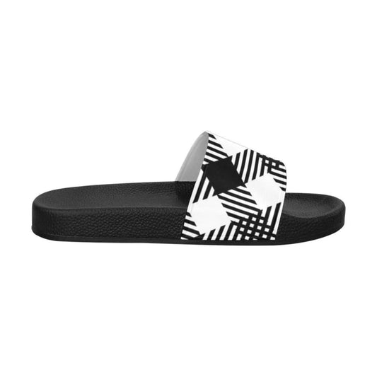 Womens Slides Flip Flop Sandals Black And White Plaid Print | IAA | inQue.Style