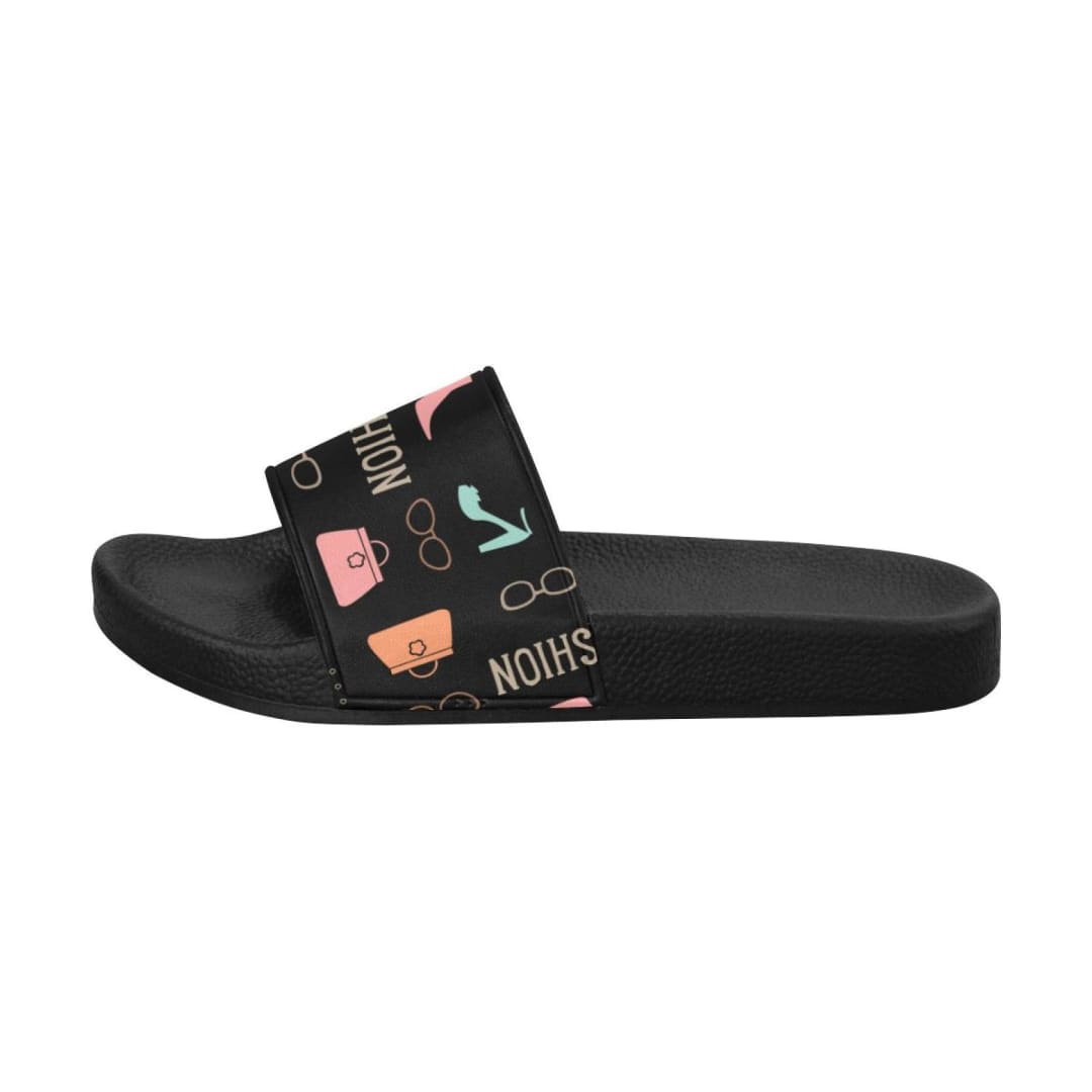 Womens Slides Flip Flop Sandals Fashion Print Black | IAA | inQue.Style
