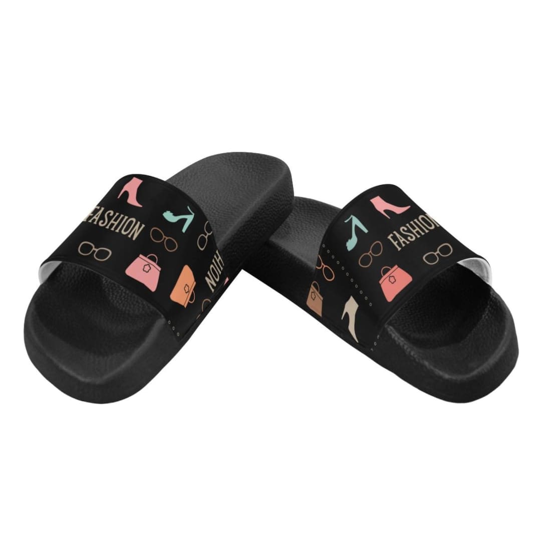 Womens Slides Flip Flop Sandals Fashion Print Black | IAA | inQue.Style