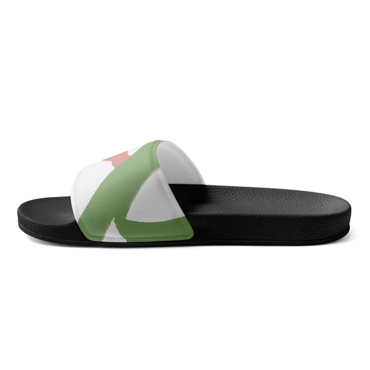Women’s Slides Green Mauve Abstract Brush Stroke Pattern | IPFL | inQue.Style