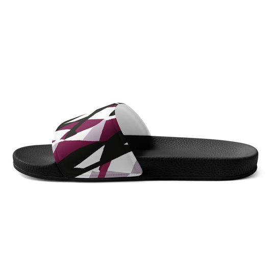 Women’s Slides Mauve Pink And Black Geometric Pattern | IPFL | inQue.Style