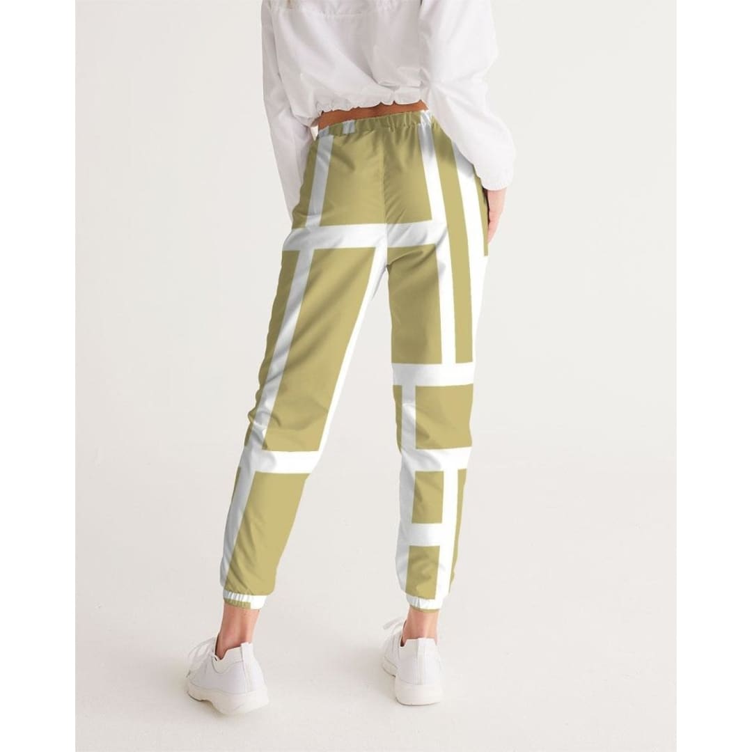 Womens Track Pants - Beige And White Block Grid Sports Pants | IKIN | inQue.Style