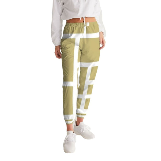 Womens Track Pants - Beige And White Block Grid Sports Pants | IKIN | inQue.Style