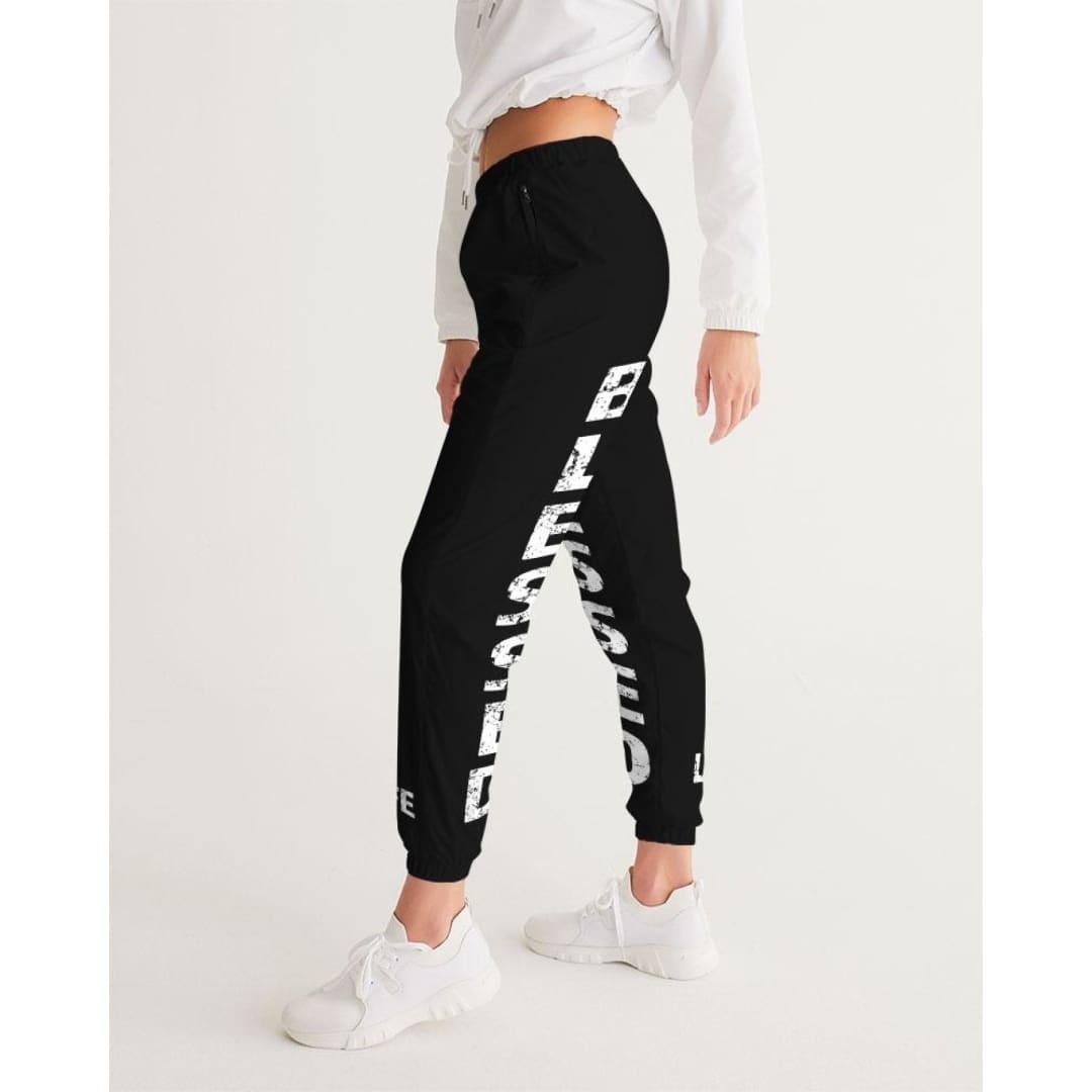 Womens Track Pants - Black & White Blessed Graphic Sports Pants | IKIN | inQue.Style