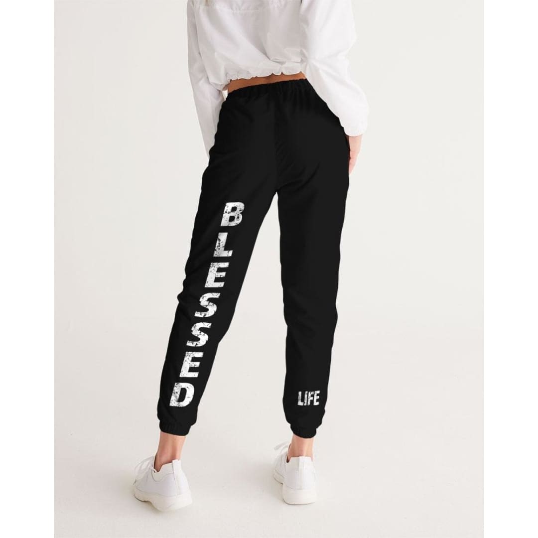 Womens Track Pants - Black & White Blessed Graphic Sports Pants | IKIN | inQue.Style