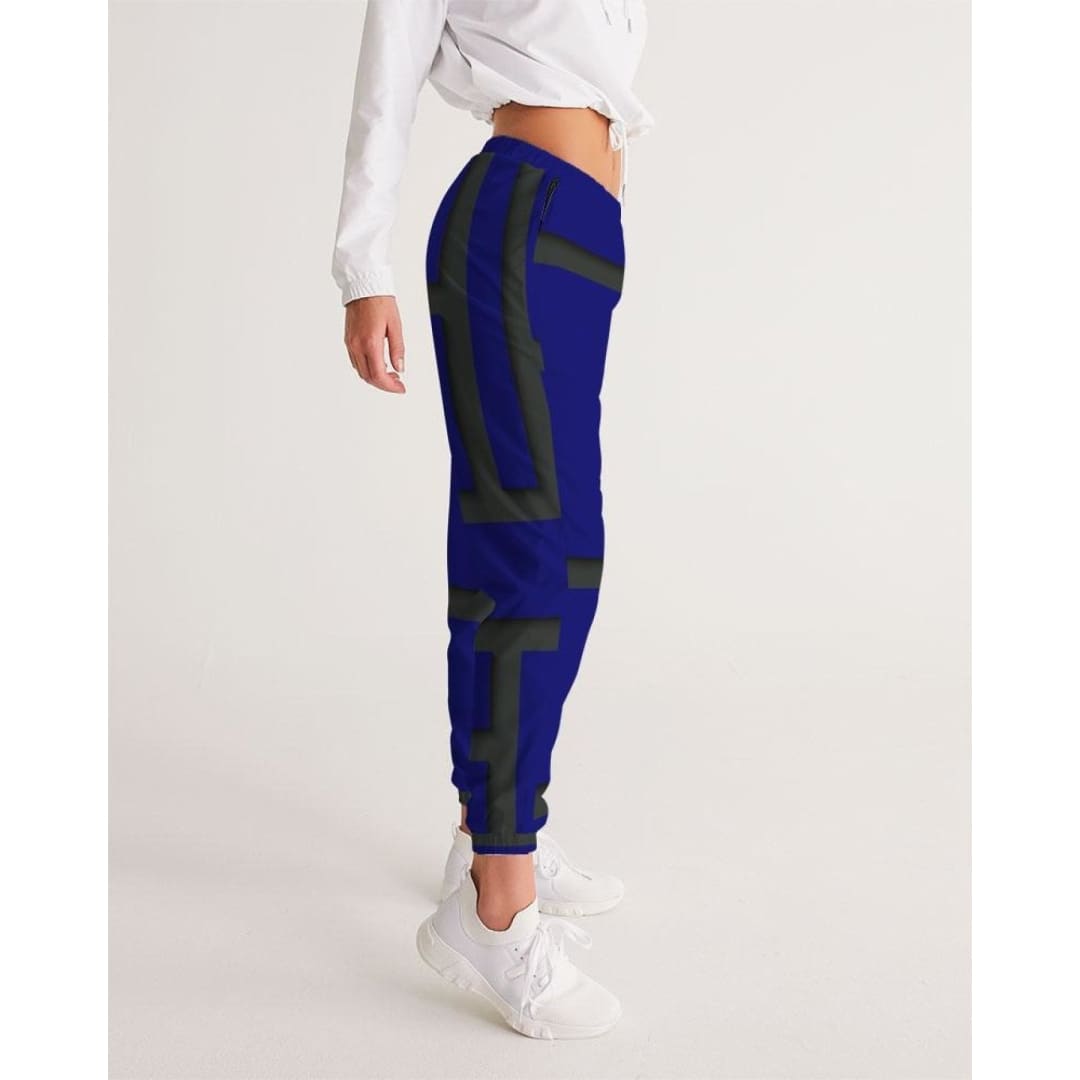 Womens Track Pants - Blue & Black Geometric Sports Pants | IKIN | inQue.Style