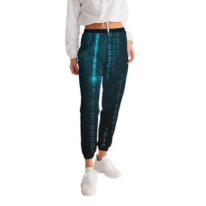Womens Track Pants - Blue Digital Code Graphic Sports Pants | IKIN | inQue.Style