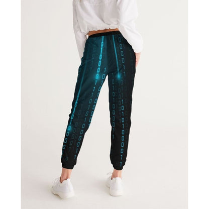 Womens Track Pants - Blue Digital Code Graphic Sports Pants | IKIN | inQue.Style