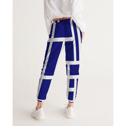 Womens Track Pants - Blue & White Block Grid Sports Pants | IKIN | inQue.Style