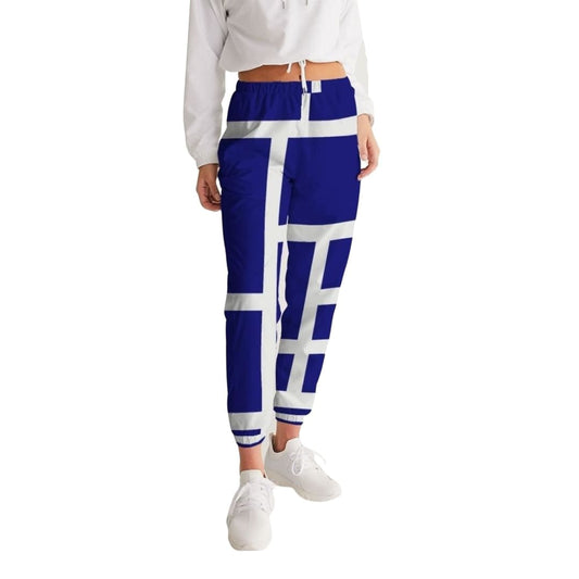 Womens Track Pants - Blue & White Block Grid Sports Pants | IKIN | inQue.Style