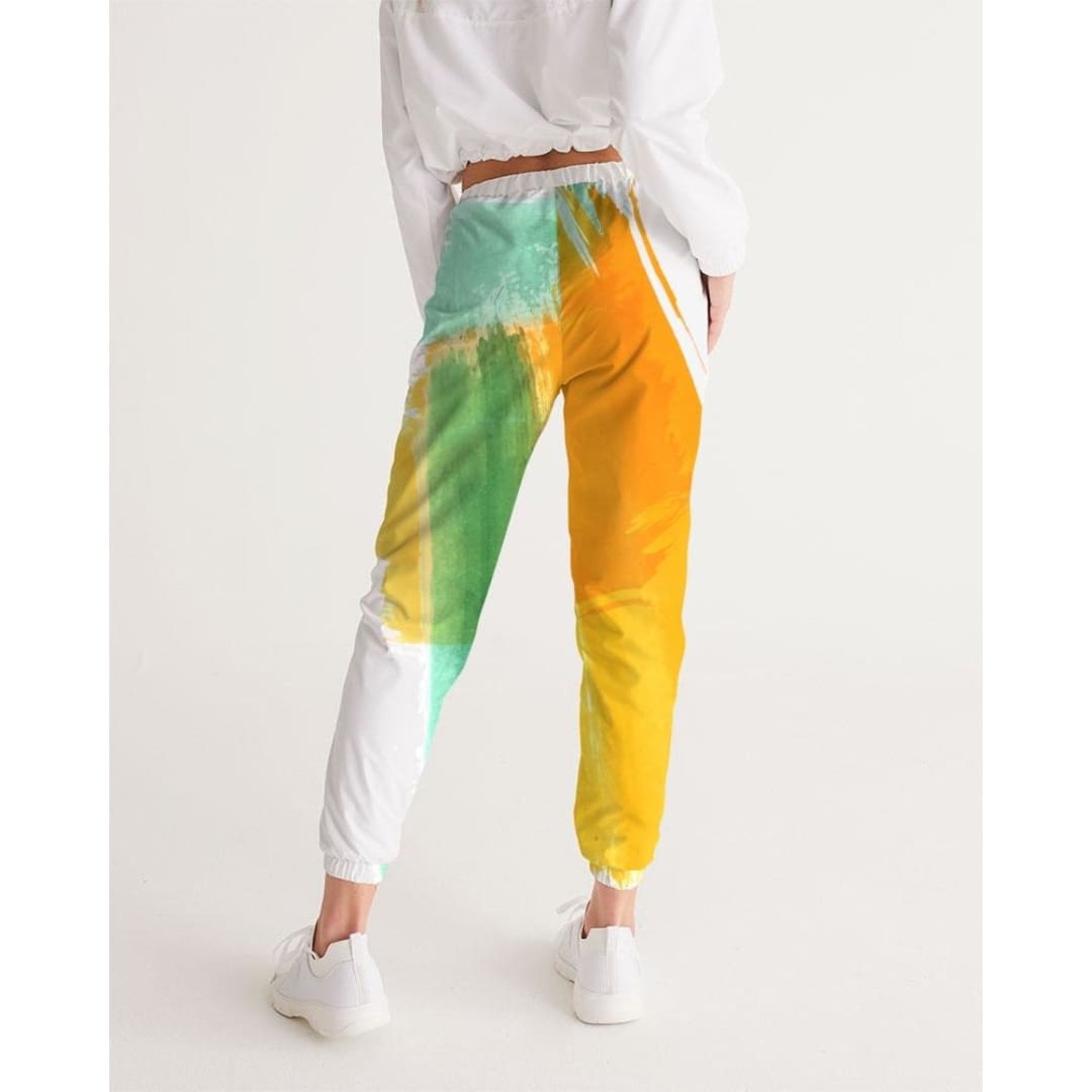 Womens Track Pants - Orange Multicolor Graphic Sports Pants | IKIN | inQue.Style