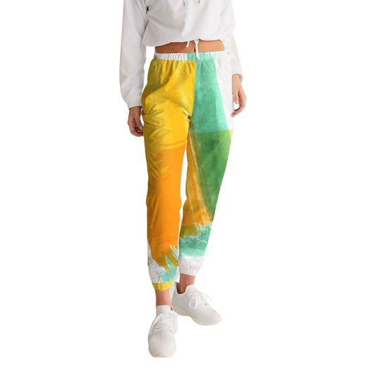 Womens Track Pants - Orange Multicolor Graphic Sports Pants | IKIN | inQue.Style