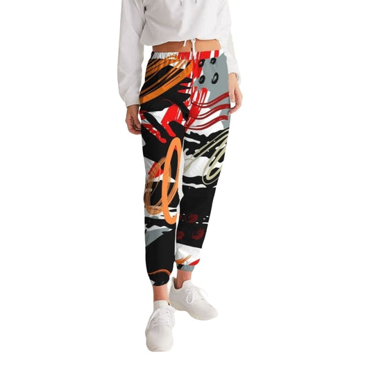 Womens Track Pants - Red Multicolor Graphic Sports Track Pants | IKIN | inQue.Style