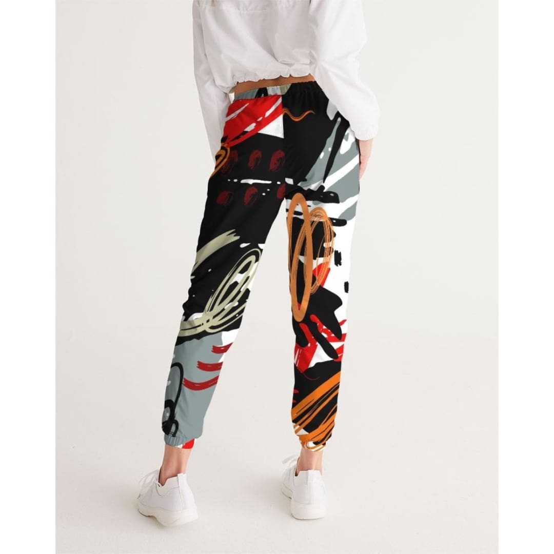 Womens Track Pants - Red Multicolor Graphic Sports Track Pants | IKIN | inQue.Style