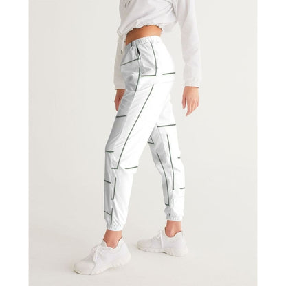 Womens Track Pants - White & Gray Block Grid Graphic Sports Pants | IKIN | inQue.Style