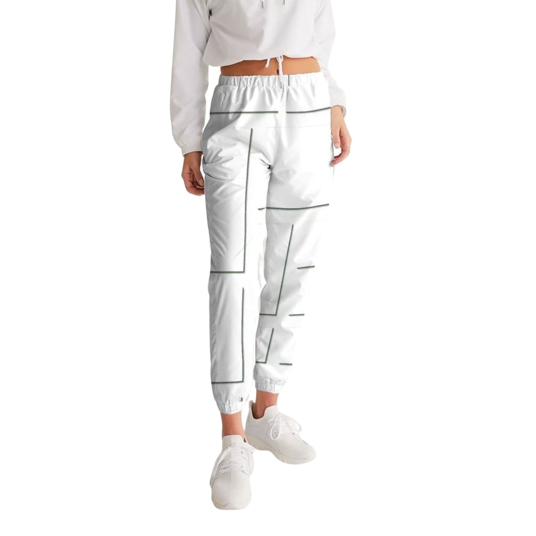 Womens Track Pants - White & Gray Block Grid Graphic Sports Pants | IKIN | inQue.Style