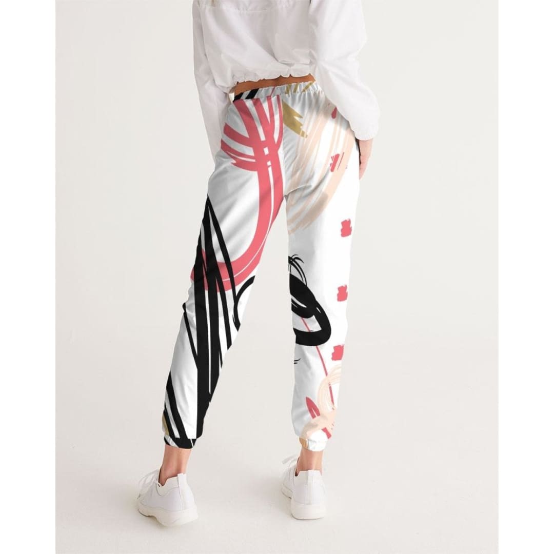 Womens Track Pants - White Multicolor Graphic Sports Pants | IKIN | inQue.Style