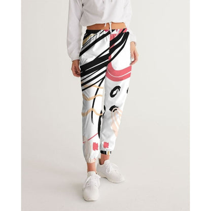 Womens Track Pants - White Multicolor Graphic Sports Pants | IKIN | inQue.Style