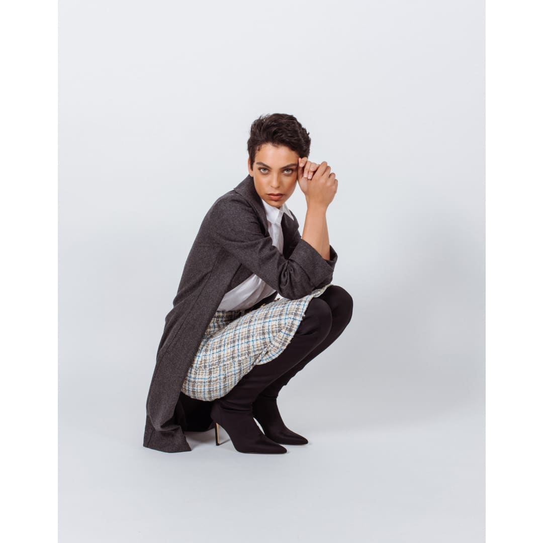 Worsted Flannel Long Trench Coat - Gray | Le Réussi