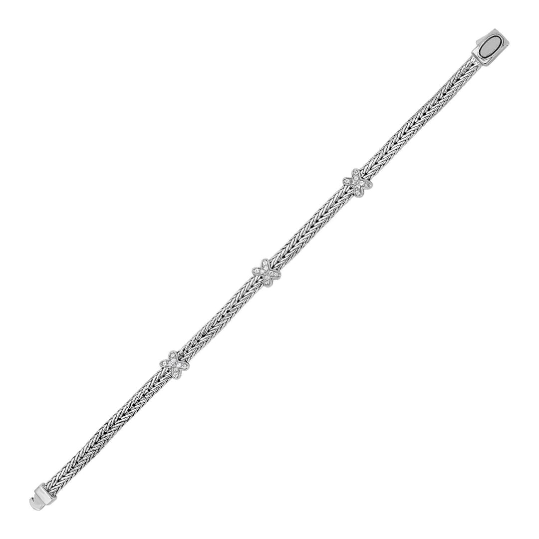 Woven Rope Bracelet with White Sapphire X Accents in Sterling Silver | Richard Cannon
