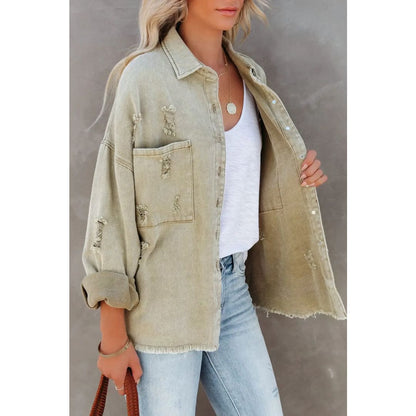 Yellow Distressed Fringe Trim Denim Jacket | Fashionfitz