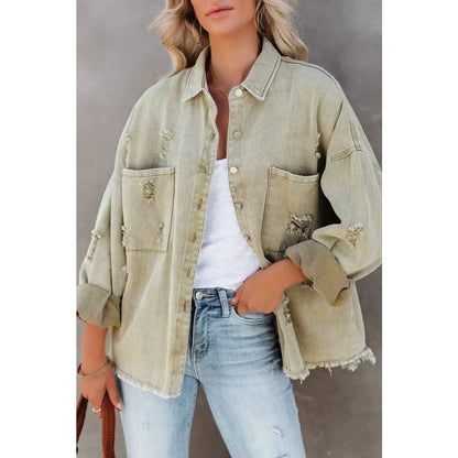 Yellow Distressed Fringe Trim Denim Jacket | Fashionfitz