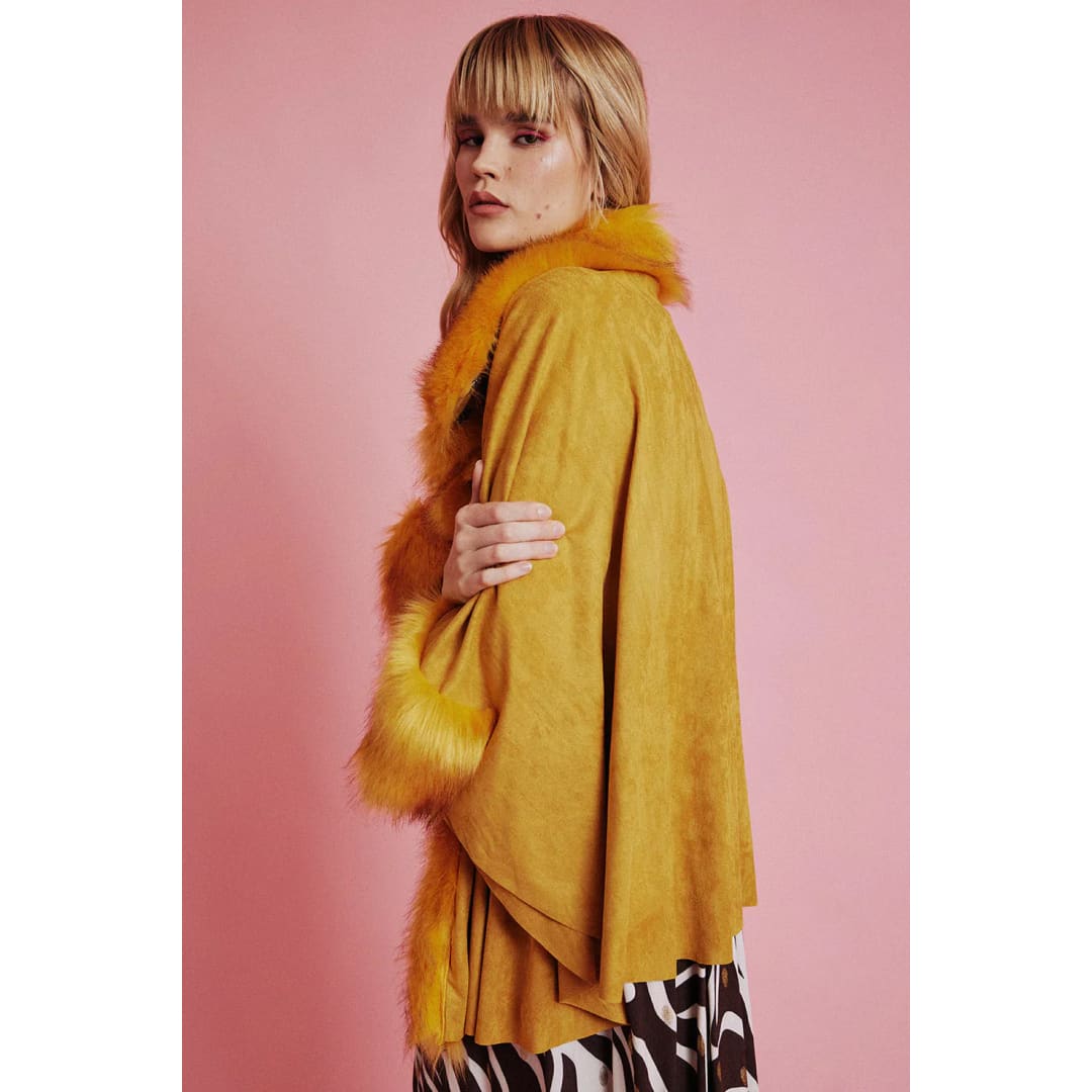 Yellow Faux Fur Suede Cape Jacket | Buy Me Fur Ltd