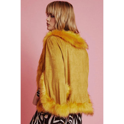 Yellow Faux Fur Suede Cape Jacket | Buy Me Fur Ltd