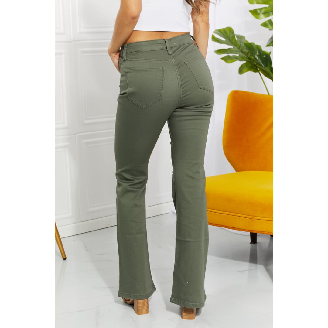 Zenana Clementine Full Size High-Rise Bootcut Jeans in Olive | The Urban Clothing Shop™