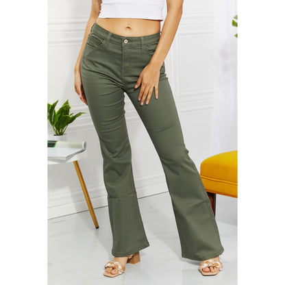 Zenana Clementine Full Size High-Rise Bootcut Jeans in Olive | The Urban Clothing Shop™