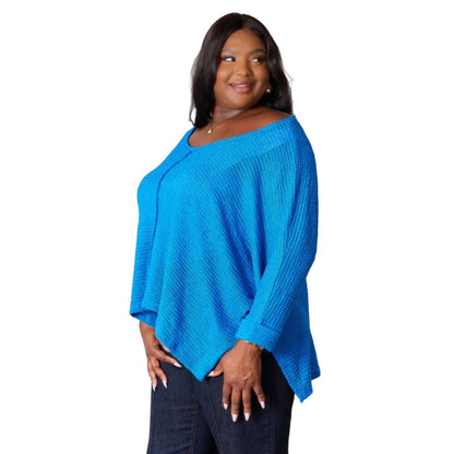 Zenana Full Size Round Neck High-Low Slit Knit Top | The Urban Clothing Shop™