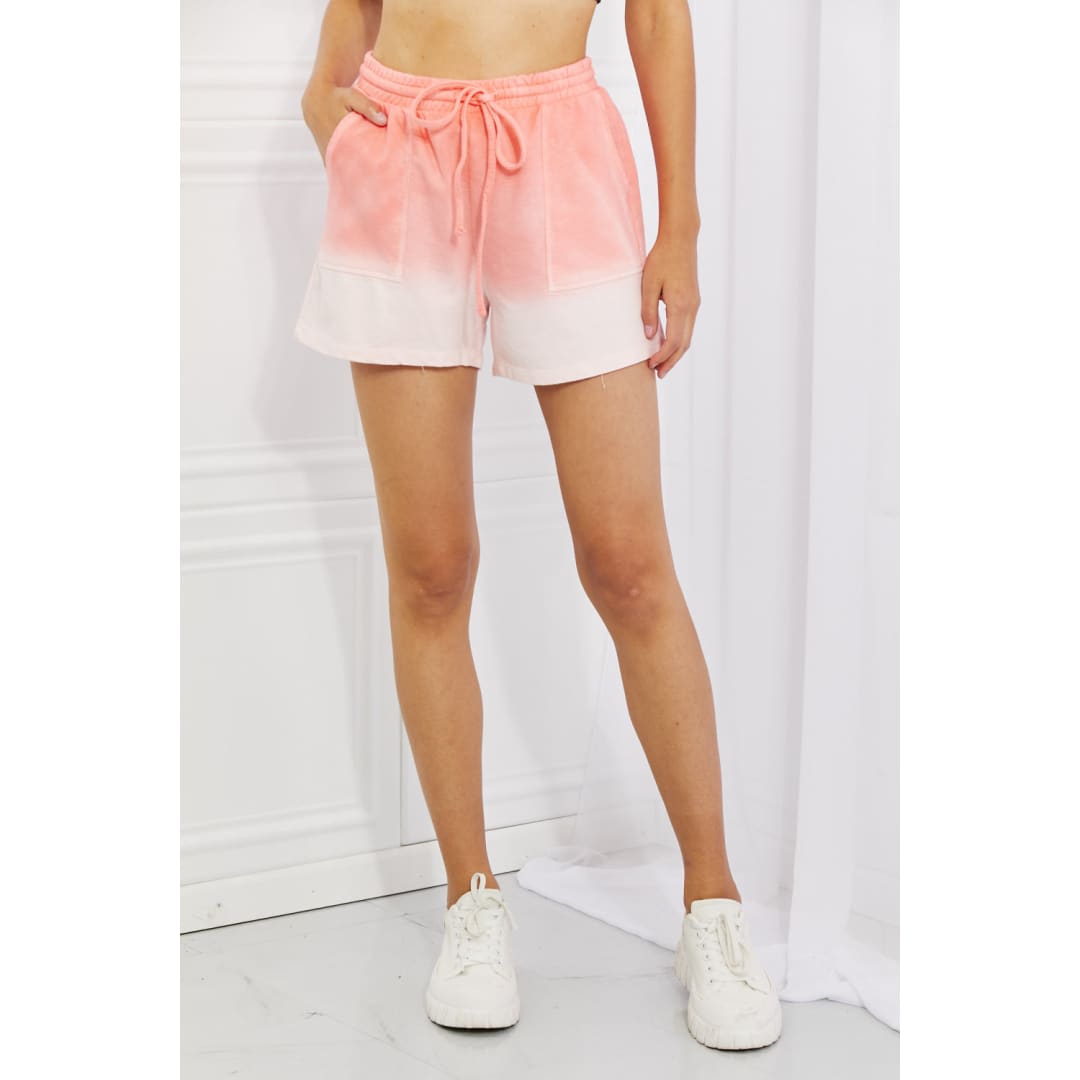 In The Zone Full Size Dip Dye High Waisted Shorts in Coral | The Urban Clothing Shop™