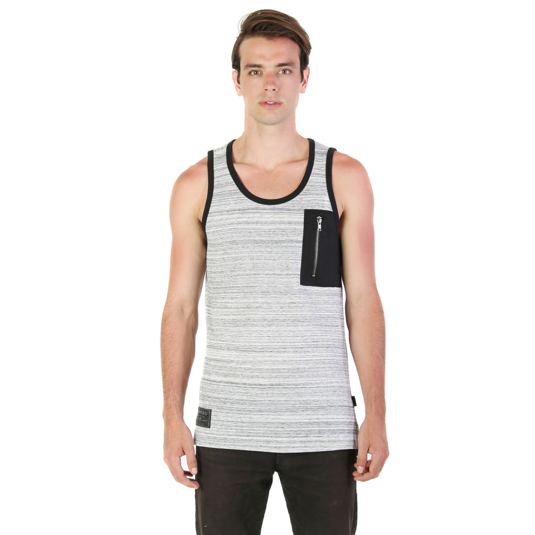 ZIMEGO Hiphop Zipper Pocket Side Slit Longline Tall Tank Top | ZIMEGO MEN