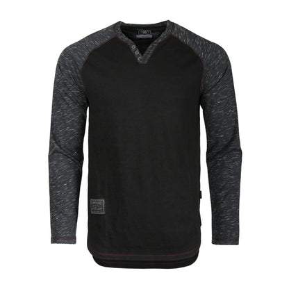 ZIMEGO Long Sleeve Contrast Raglan Henley V-Neck T-Shirts BLK-BLK | ZIMEGO MEN