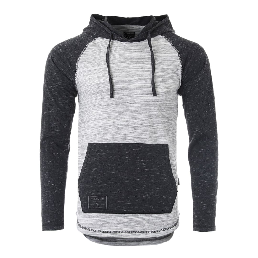 ZIMEGO Long Sleeve Raglan Henley Round Bottom Hood T-Shirts - GREY / BLACK | ZIMEGO MEN