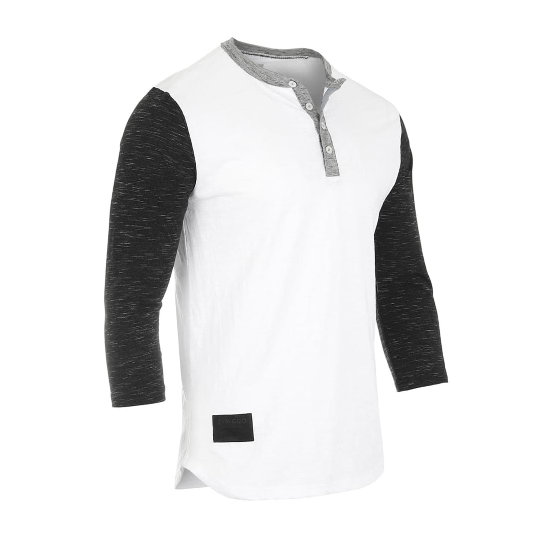 ZIMEGO Men’s 3/4 Sleeve Black & White Baseball Henley – Casual Athletic Button