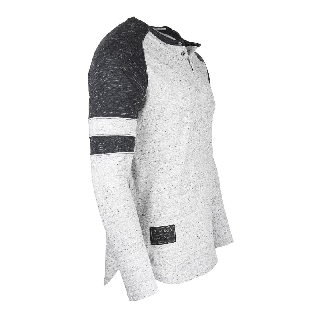 ZIMEGO Men’s Long Sleeve Athletic Contrast Stripes Arm Raglan Henley - ZGLS146 | ZIMEGO