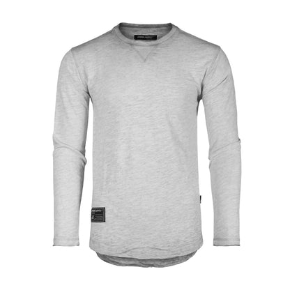 ZIMEGO Mens Long Sleeve Crewneck Oil Wash Vintage Raw Edge Hem Hipster Hip-Hop T shirt