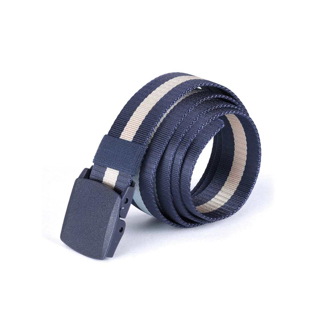 ZIMEGO Mens One Size Adjustable Strap Stripe Nylon Web Belt With Plastic Buckle | ZIMEGO