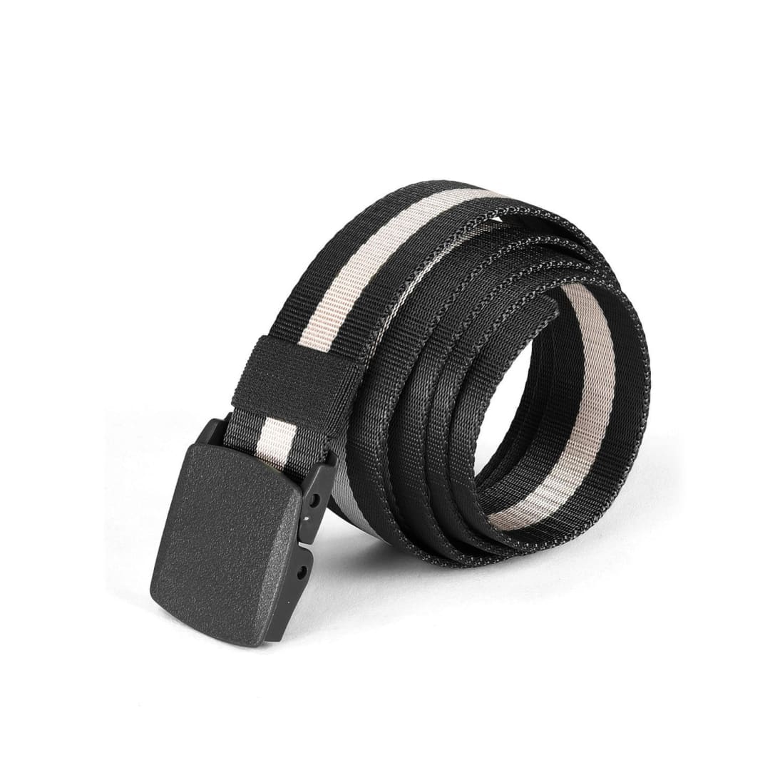 ZIMEGO Mens One Size Adjustable Strap Stripe Nylon Web Belt With Plastic Buckle | ZIMEGO