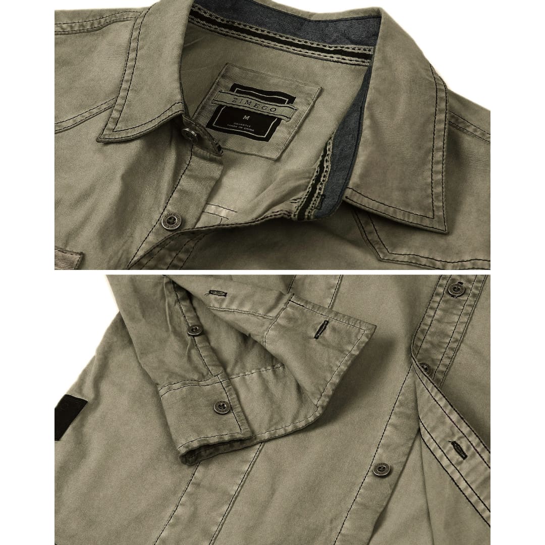 ZIMEGO Men’s Stretch Flex Slim Color Washed Vintage Rugged Fashion Button Shirts